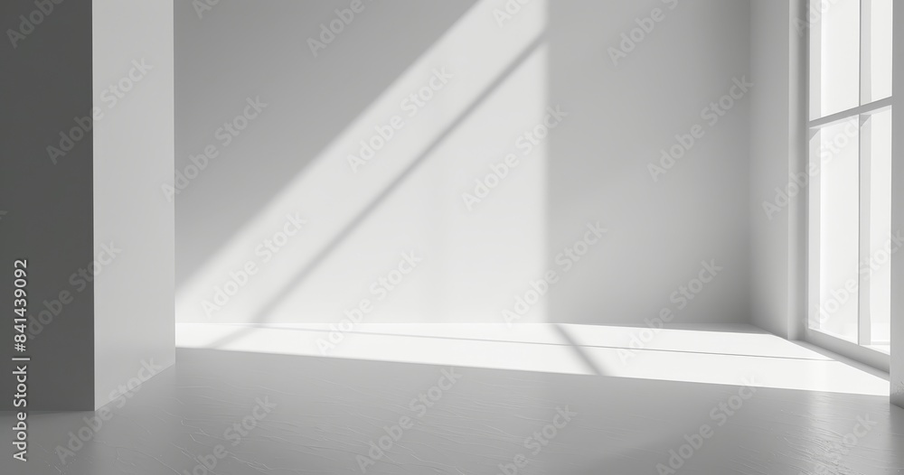 Poster a light gray abstract background with light from windows and soft shadows on a white wall makes a pe
