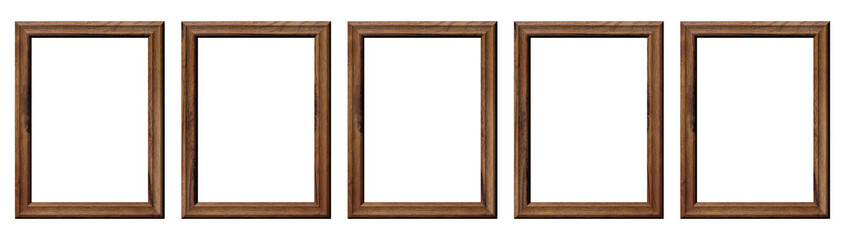 f&uuml;nf isolierte h&ouml;lzerne Bilderrahmen