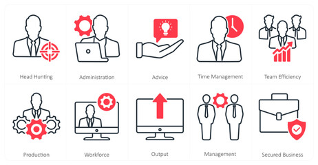 A set of 10 mix icons as head hunting, administration, advice