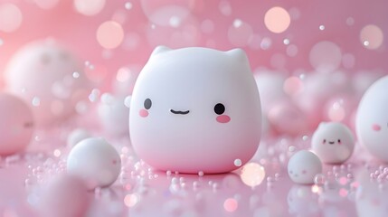 Delicate Pastel Clay Sculpture with Lovable Kawaii Features on Tranquil Pink Background