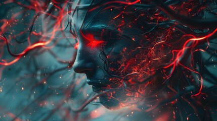 Distressed Synaptic Pathways:A Conceptual Portrait of an Anxious Mind in Digital Painting