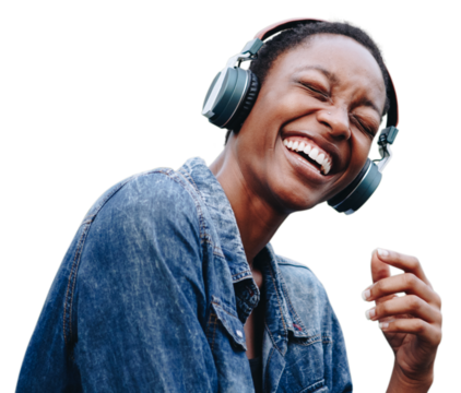 Woman png listening to music, transparent background