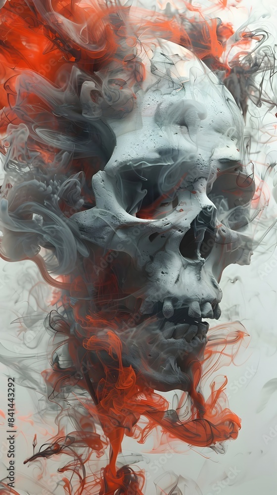 Poster Ethereal Skeletal Shroud in Billowing Ink Flames - Moody Foreboding Cinematic 3D Render