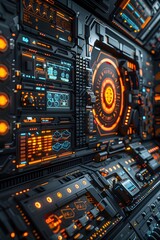 Futuristic Command Center with Holographic Displays and Seamless Touchscreen Controls