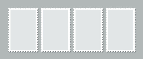 Blank frames of postage stamps. Vector illustration includes a post stamp. Empty postal shapes border set, and a collection of paper postmarks, suitable for mailing letters.