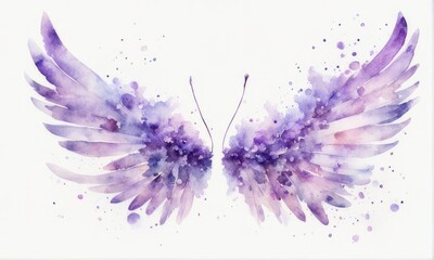 Colorful Watercolor wings with splashes on a white background Beautiful magic wings drawn with watercolor effect. watercolor blue wings with textures