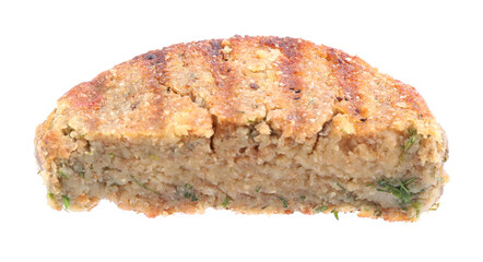 Half of tasty vegetarian cutlet isolated on white