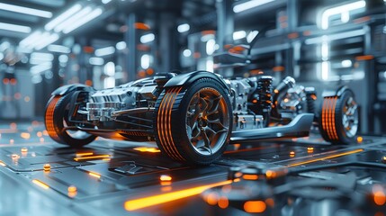 Fototapeta premium Innovative and High-Performance Electric Car Battery System with Advanced Safety Features and Streamlined Aerodynamic Design