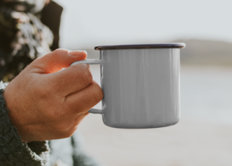 Camping coffee mug mockup png for travelling