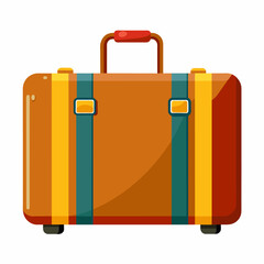 Colorful suitcase with wheels and straps on white background
