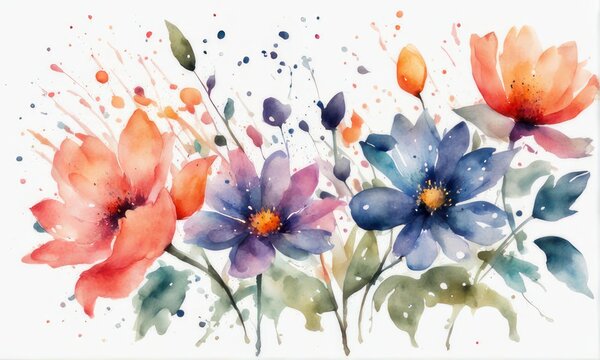 Abstract art background vector. Luxury minimal style wallpaper with blue watercolor flower blue and white watercolor flower art. watercolor blue flower and white splash and white background.
