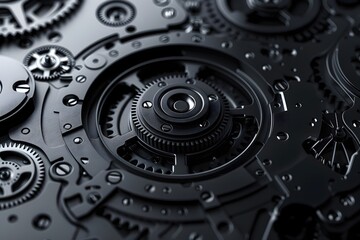 Intricate Gears and Mechanical Timepiece Parts in Minimalist Monochrome Abstract Art