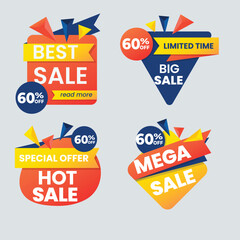 Set of vector red starburst, sunburst badges. Simple flat style vintage labels, stickers with sale discount text. Sale quality tags and labels. Template banner shopping badges.