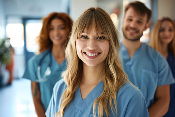 Fototapeta premium a group of medical workers standing in a hallway
