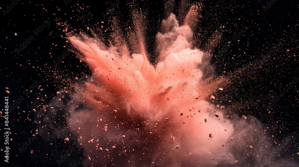 Poster a vibrant explosion of pink powder captured in mid-air, creating an abstract and dynamic visual effe