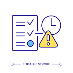 License regulation restriction RGB color icon. Licensing management, task list. Regulatory compliance, warning symbol. Isolated vector illustration. Simple filled line drawing. Editable stroke
