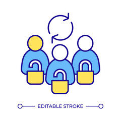 Floating license RGB color icon. User access control. Community organization, regulation. Service management. Isolated vector illustration. Simple filled line drawing. Editable stroke