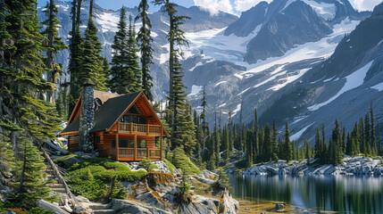 Obraz premium Scenic cabin in Kokanee Glacier Park with mountain background