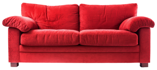 Red sofa in frontal view isolated on transparent background. 