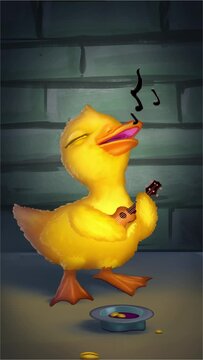 duckling sings happy birthday art card