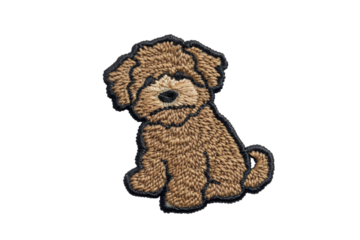 Cute and adorable embroidered patch of a small brown puppy, perfect for customizing clothes, bags, or accessories.