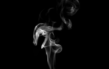 Collection of animated white smoke on black background. Smoke clouds. Isolated abstract lines.