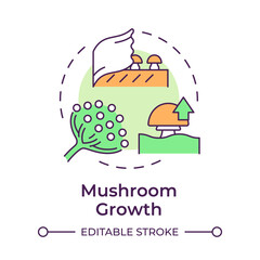 Fototapeta premium Mushroom growth multi color concept icon. Indoor mushroom farming. Spore propagation. Fungi cultivation. Round shape line illustration. Abstract idea. Graphic design. Easy to use in article