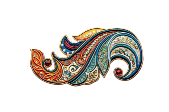 Intricate multicolored paisley design with intricate patterns and vibrant colors on a transparent background, ideal for decorative use. - Powered by Adobe