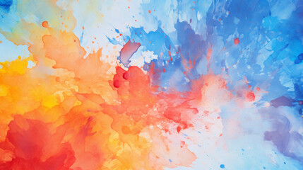 Abstract watercolor background with colorful splashes in blue and pink.