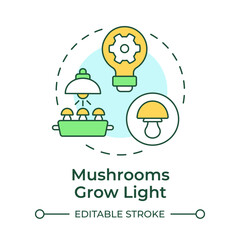 Mushrooms grow light multi color concept icon. Optimal conditions for growing mushrooms. Indoor farming. Round shape line illustration. Abstract idea. Graphic design. Easy to use in article