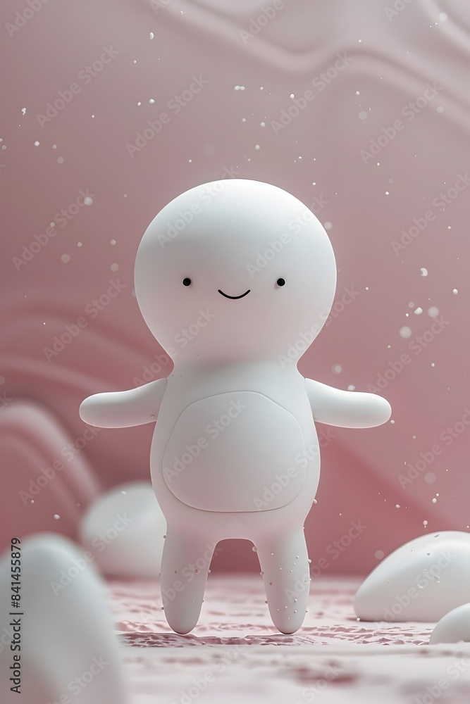 Poster whimsical clay figure with muted pastel tones and tranquil background