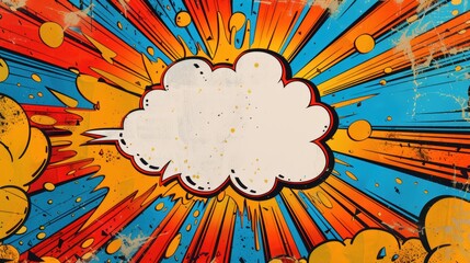 Bold Comic Book Explosion Backdrop on Superhero Birthday Invitation with Vibrant Speech Bubble for Party Details