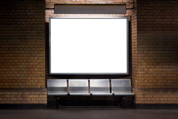 Blank billboard mockup in subway transparent png