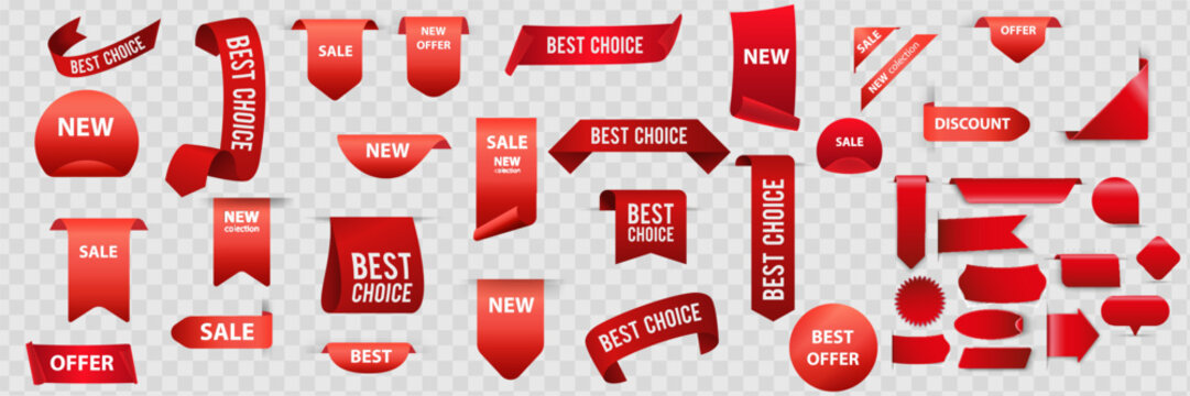 Best choice tags, vector red labels isolated on white background. Best choice 3d ribbon banners