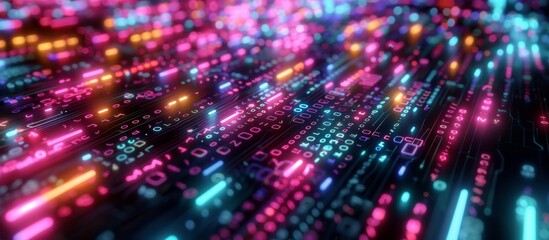 Fototapeta premium Futuristic Digital Display with Neon Binary Code for Technology and Data Visualization Concepts