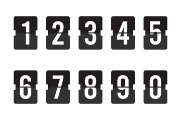 Countdown number set. Flip clock. 0 - 9 Numbers in flip clock and countdown counter style. Clocks or mechanical scoreboard panel template.