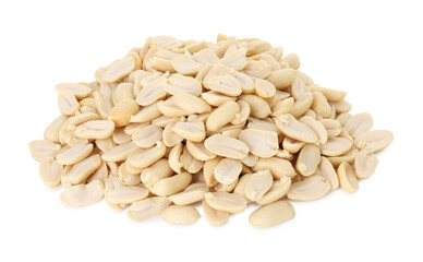 Pile of fresh peeled peanuts isolated on white