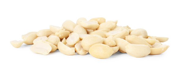 Pile of fresh peeled peanuts isolated on white