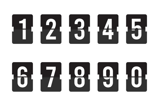 Countdown number set. Flip clock. 0 - 9 Numbers in flip clock and countdown counter style. Clocks or mechanical scoreboard panel template.