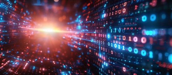 Obraz premium Digital Data Streams and Binary Code with Bright Abstract Light for Cybersecurity and Technology Concept