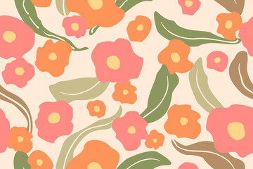 Seamless pattern design with beautiful flowers and leaves. design for fabric, cotton, wallpaper, satin, gift wrap, carpet.	