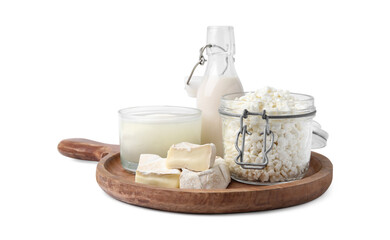 Different fresh dairy products isolated on white