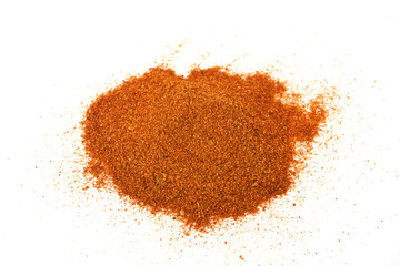 Pile of Paprika powder isolated on white background. Sweet Red Chili Powder. Paprika Powder for Garnish, Season, make spice rubs or marinades.