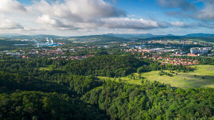 Fototapeta premium Aerial View of Cityscape and Forest