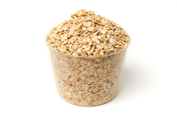 Bowl of instant oatmeal isolated on white background. Oatmeal is oats that have been ground or processed, can be cooked quickly within a few minutes, add hot water or warm milk and eat for breakfast.