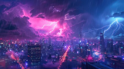 Fototapeta premium Neon Storm: A Cyberpunk Cityscape