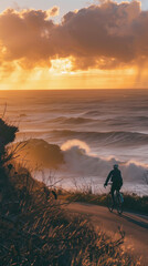 Obraz premium cycling with sunset at the beach
