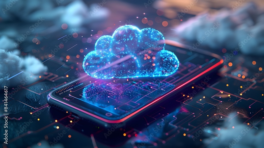 Poster seamless mobile cloud storage interface showcasing easy access to digital data on the go