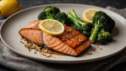 A beautifully arranged plate of grilled salmon