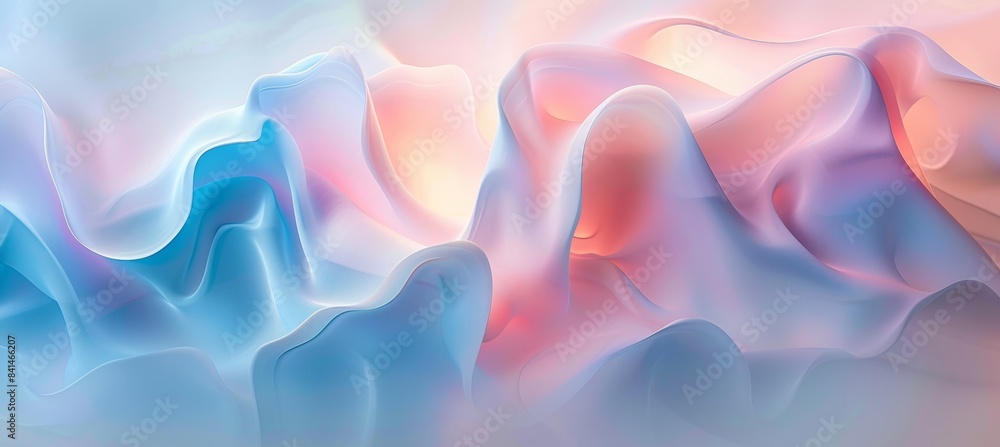 Poster soft pastel silk waves calming abstract background with ample space for text placement